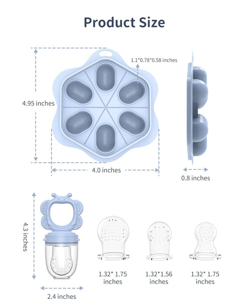 (2 Pack) 3 Silicone Baby Fruit Food Feeder with Freezer Nibble Tray, Breastmilk Popsicle Molds for Baby Teething