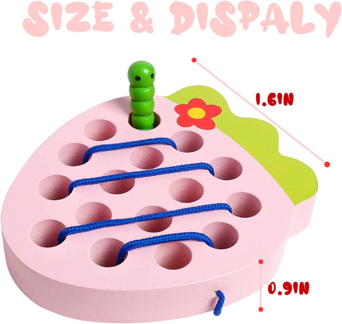 Wooden Lacing Toys for Toddlers, Baby Strawberry Threading Toys for Learning Fine Motor Skills, Montessori Educational
