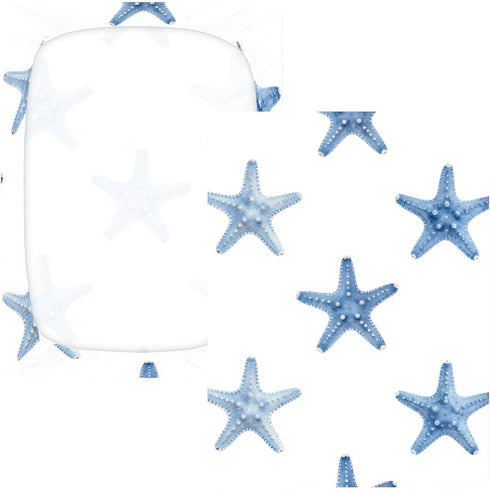 CZXW 52" 28" Starfish Sea Blue Crib Sheets Fitted x Natural Cotton Soft & Breathable for Baby Crib Mattress