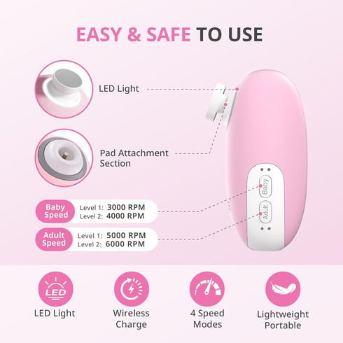 Trimmer Set 6 AIRSEE Baby Nail Electric, Newborn Nail Clipper with Light, Safe & Easy Electric Nail File Baby Nail