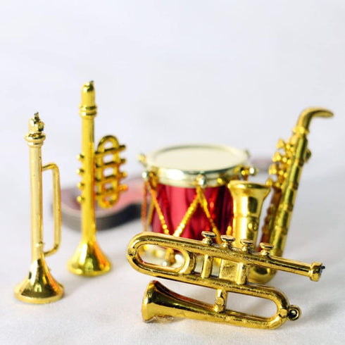 Toyvian Miniature Musical Instrument Set - Plastic Saxophone, Trumpet, Drum Figurines - Dollhouse Models Ornament for