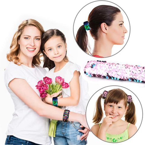 VGOODALL 12 PCS Glitter Slap Bracelets for Kids, Sequin Mermaid Wristbands for Birthday Party Favors Supplies