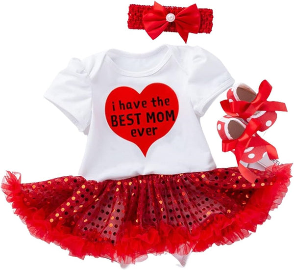 Reborn Baby Doll Clothes Outfit for 20-23 Inch Reborns, Matching Clothing Headband, Red Heart Tutu Dress