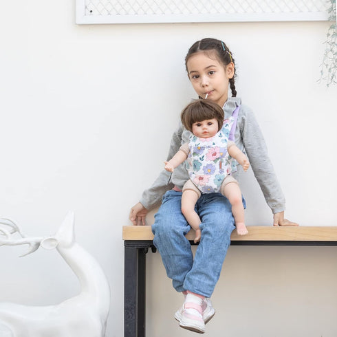 GAGAKU Baby Doll Carrier for Kids, Reborn Baby Carrier with Adjustable Straps for American Girl Doll - Purple (Flowers)