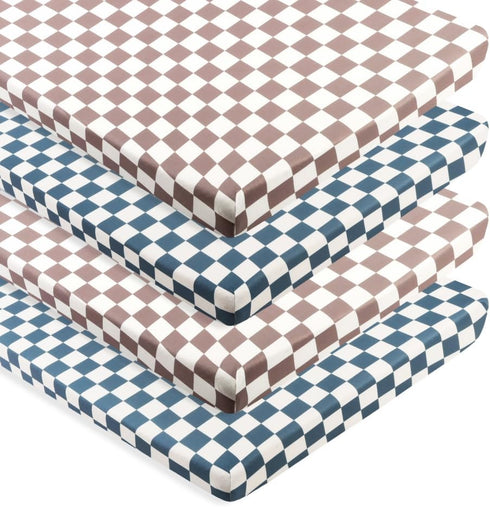 FIGEPO 4 Pack Pack (Pack Checkered N Play Sheets Sheets Neutral Breathable Fitted Baby Mini Crib Sheets Nursery Sheets