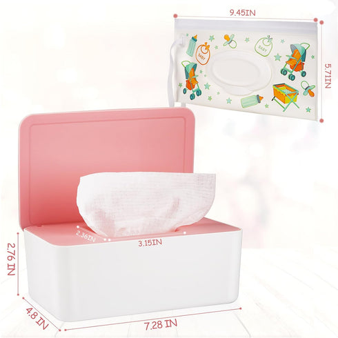 Diaper Wipes Dispenser Holder, Tissue Case Keeps Wipes Fresh with Lid (Pink)