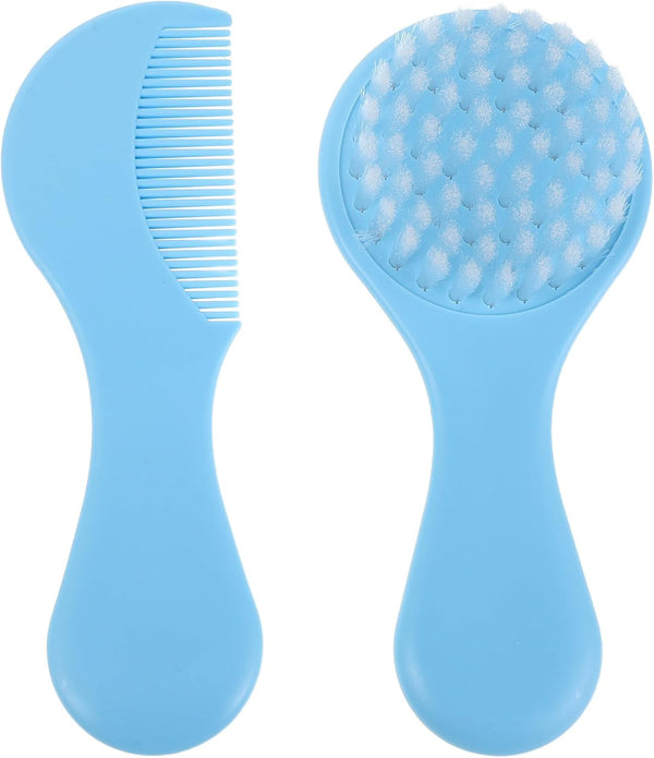 SOPOTUTU Brush and Comb Set for Newborns, Sky Blue, Soft Bristles Cradle Cap