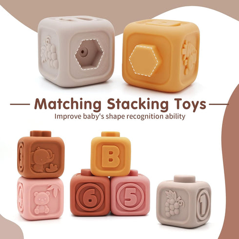 Nueplay 7 Pcs Soft Building Blocks, Sensory Stacking Toys with Horse Figure, Newborn Essentials for 6-18 Months Baby