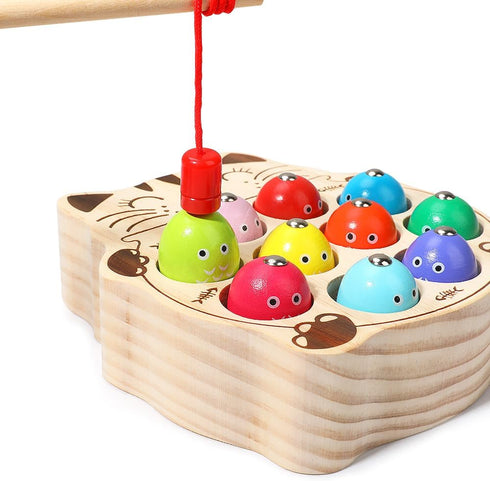 Toddler Montessori Toy Wooden Fishing Game for Kids 1-3 Years Old, Educational Hand Eye Coordination Skill Activity for