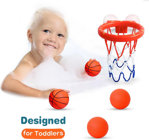 Bath Toys - Bathtub Basketball Hoop for Toddlers, Shower Toys with 4 Soft Balls, Mold Free, Strong Suction Cup