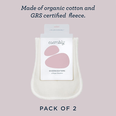 Pack 4 Esembly Overnighters Organic Cotton Cloth Diaper Booster Inserts with Stay-Dry Fleece Reusable Nighttime