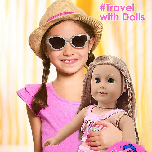 American Doll Travel Suitcase Play Set for 18 Inch Doll, Travel Carrier Luggage, Doll Clothes, Sunglasses, Camera,