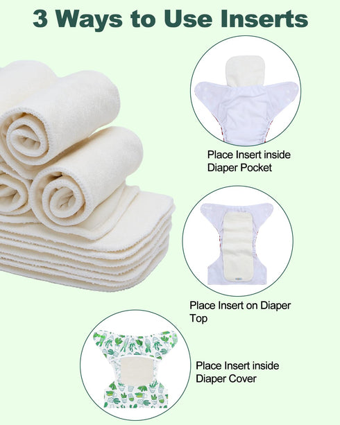 12pcs, 4 Babygoal Cloth Diaper Inserts Layers Rayon from Bamboo Inserts for Cloth Diapers and Cloth Diapers Covers