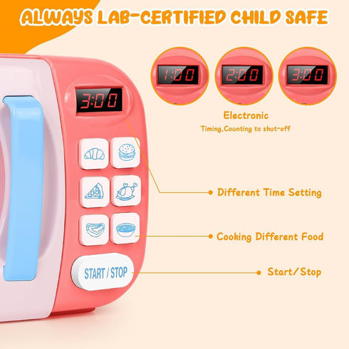 BoterLun Set 6 3+ Microwave Toys Kitchen Play with Light Sound,Kids Pretend Play Electronic Oven with Play Food