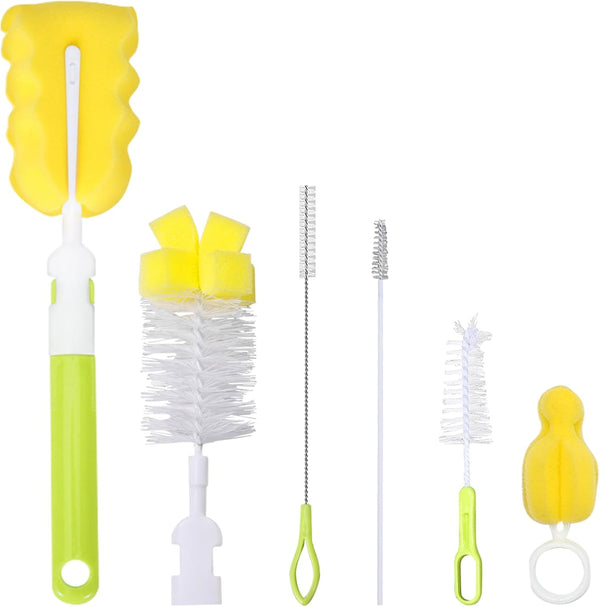 Baby Bottle Cleaning Brush 6-Piece Set Detachable Sponge Bottle Brush, Nylon Milk