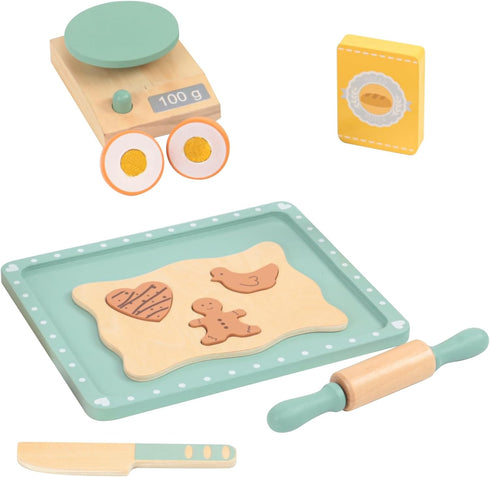 MIKNEKE Wooden Cookie Bake Play Food Set, Pretend Play Cookies and Baking for
