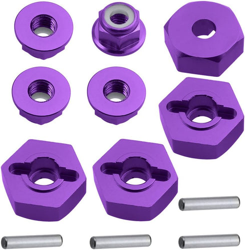 Hobbypark 12mm Aluminum Wheel Hex Drive Hub Adapters (4P) & M4 Locknuts (4P) for RC Car Accessories (Purple)