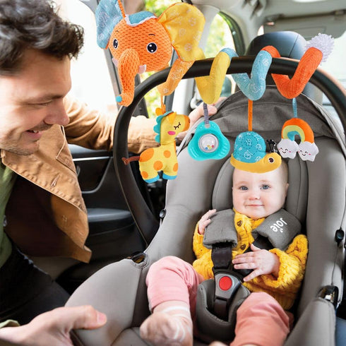 Car Seat Hanging Toys - Baby Spiral Activity Plush Stroller Toys with Music Box, Rattles for Infants 0-12 Months.