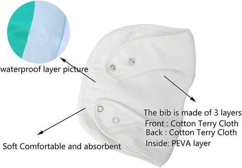 Maiwa Waterproof Terry Cloth Baby Bibs with Snaps for Newborns, Drool & Teething