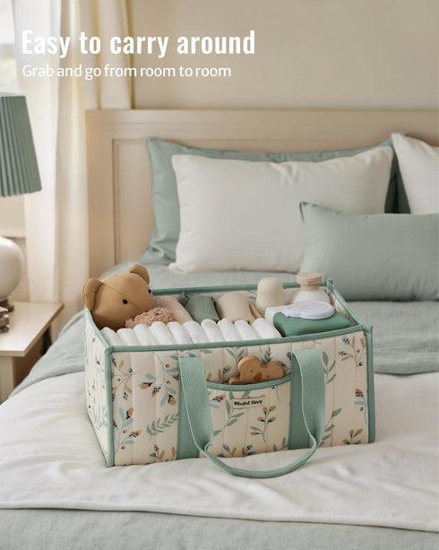 Blissful Diary Leaf Diaper Caddy Organizer, Stylish Nursery Storage Basket, Gift for Baby Shower, Newborn Essentials