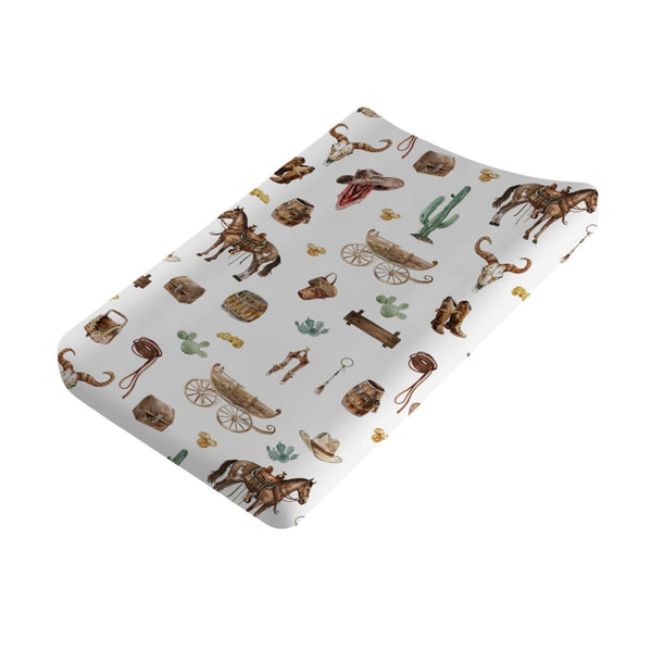 Western Cowboy Changing Pad Covers, Cowboy Hat Boots Cactus Sheets for Boys, 32''x16'', Soft Breathable