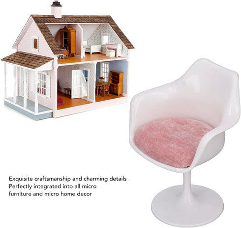 Fine Workmanship Doll House Office Chair, White Pink Round Feet Casual Rotatable Chair for 1:6 Doll House (with