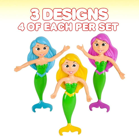 Set 12 ArtCreativity Bendable Mermaid Figures, of Flexible Magical Figurines, Stress Relief Fidget Toys for Kids