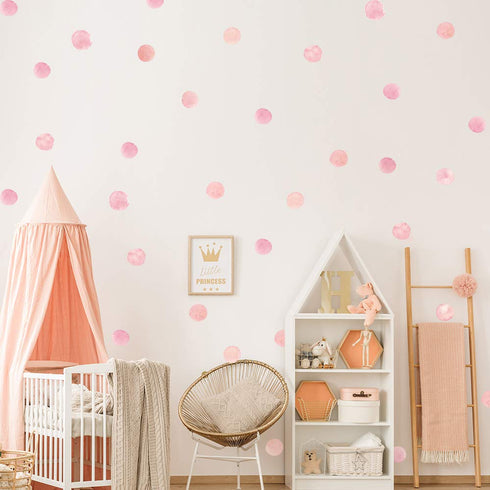 36pcs Pink Polka Dot Wall Decals, Watercolor Dots Wall Sticker for Kids, Nursery Room (6 Sheets)