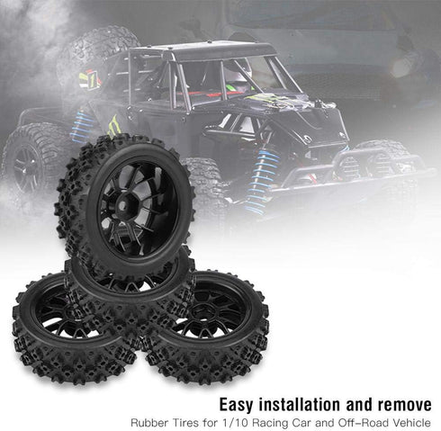 4PCS Replacement Tires for RC 1:10 Car, Racing Off Road Vehicle Tires Rubber Tyre Wheel Rim(Black)