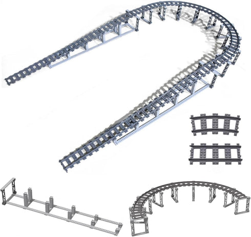 Finger Rock City Train Tracks Building Block Set, 212 Pcs Flexible Rails for Kids - Straight Curved Tracks for Railroad