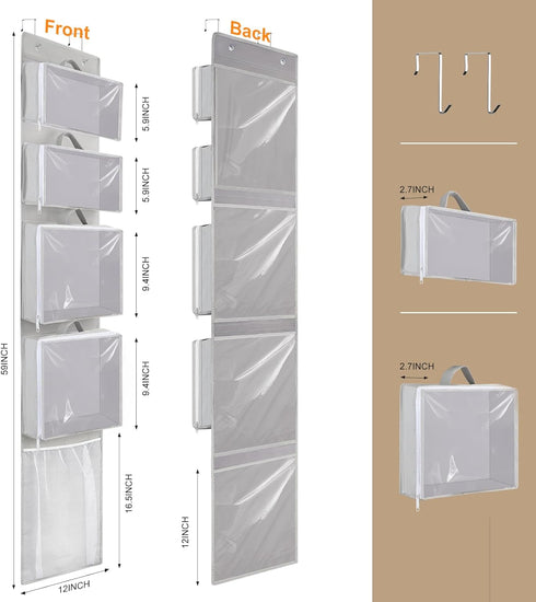 Over Door Organizer and Storage - Toy Hanging Container Holder with 4 Removable Clear Bins for Nursery, Bathroom
