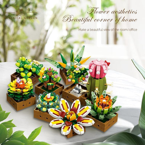 Set, 913 (JJ9037) Flower and Succulent Plant Combination Artificial Plant Building Blocks, Home Office Decoration