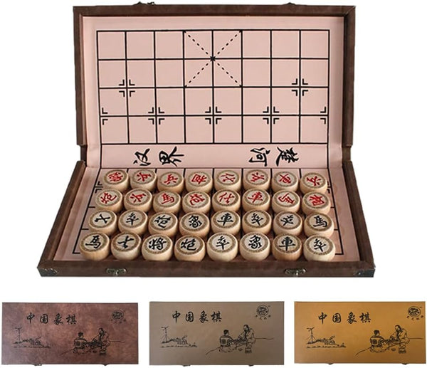 15 Inch Chinese Chess Set with PU Leather Foldable Board, Portable Xiangqi Game for 2 Players