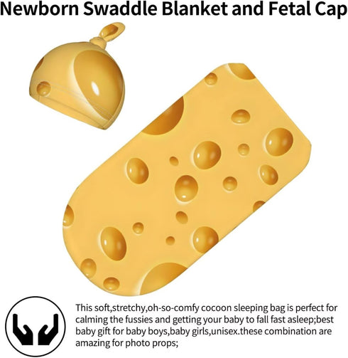 DTYYFBSN Personality Cheese Newborn Swaddling Blanket Beanie Hat Funny Blanket Sleeping Bag New Born Sleep Sacks