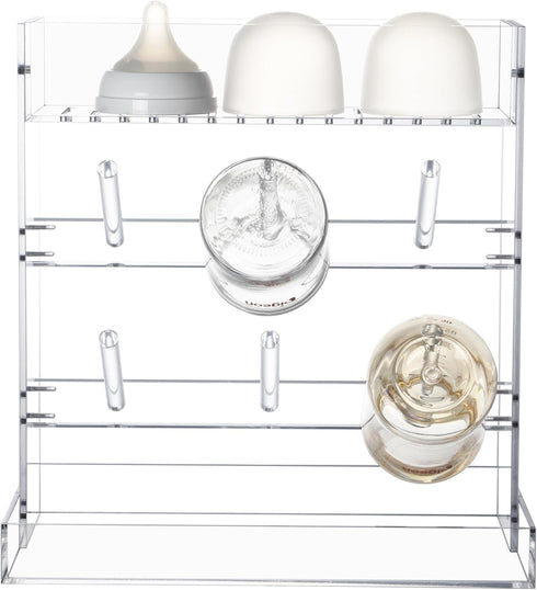 Heyrelda Countertop 10.3 6.3 10.6 Baby Bottle Drying Rack Space Saving Acrylic Vertical Bottle Dryer Rack with Drip