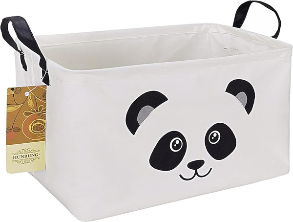 HUNRUNG Cute Rectangle Storage Basket, Canvas Organizer Bin for Pet/Children Toys, Books, Clothes, Rectangle Panda