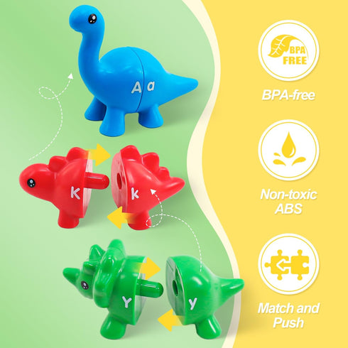 Montessori Learning Toys for Toddlers 1-3, Matching Letters Fine Motor Toy, 26 PCS ABC Dinosaur Alphabet Games