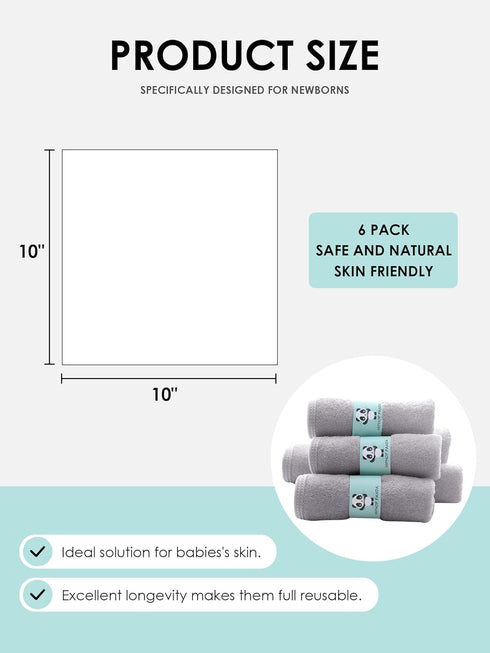 2 6 Pack HIPHOP PANDA Baby Washcloths, Rayon Made from Bamboo - Layer Ultra Soft Absorbent Newborn Bath Face Towel