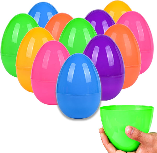 12PCS Large Plastic Easter Eggs, Fillable 6" Bright Easter Eggs, Assorted Colors