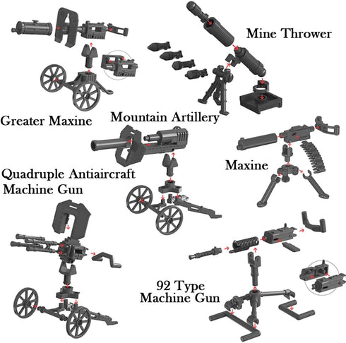 Ulanlan Pack 6 80 Military Weapons Guns and Accessories for Minifigures, Custom Military War Gears Building Blocks Toy