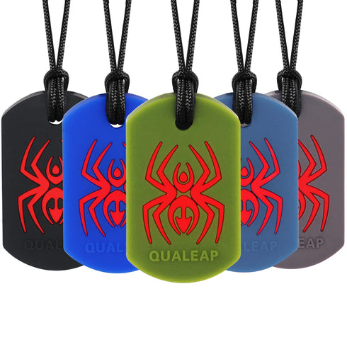 Spider Sensory Chew Necklace for Kids (5 Pack) - Chewing Teether Necklace for Autism Sensory
