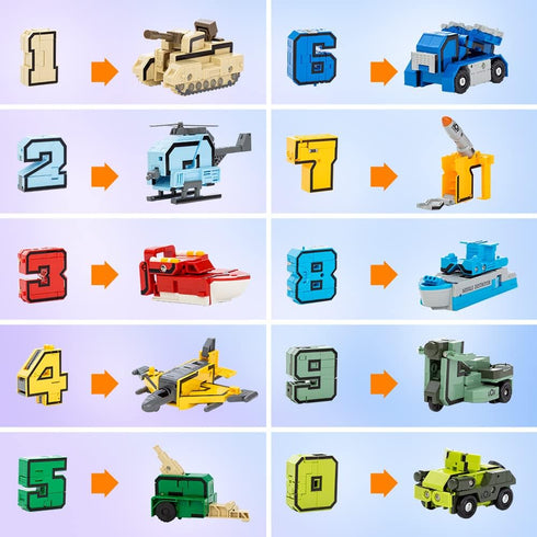 3 4 5 VEAIS Number Transforming Toys, Alpha Bot Military Transforming Robet Toy for Tollders Montessori Teaching
