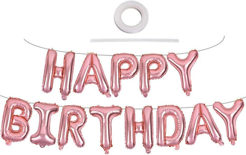 TONIFUL Rose Gold Happy Birthday Balloons Banner, 16 Inch Mylar Foil Letters for Birthday Decorations
