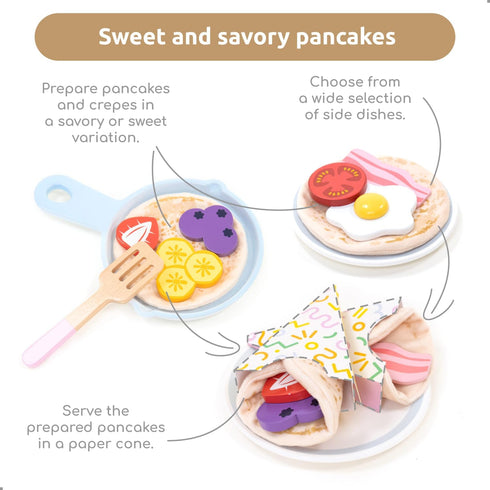 Set 44 Set 3 4 5 UMU Wooden Pancake Play Pcs Pretend Cooking Toy with Pan, Spatula, Syrup, Toppings & More Kitchen Play