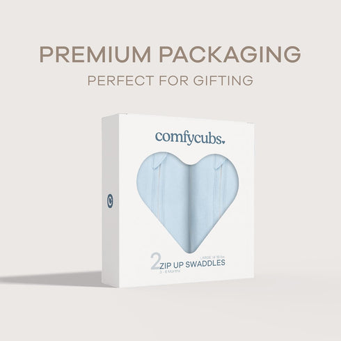 2 Pack 3-6 Comfy Cubs Swaddle Blanket Baby Girl Boy Easy Zipper Wrap Newborn Infant Sleep Sack (Large Months, Blue)