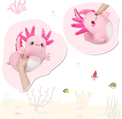 20" Auspicious beginning Cute Axolotl Stuffed Animal Plush Pillow, Soft Kawaii Cat face Pink Axolotl Body Pillow Long