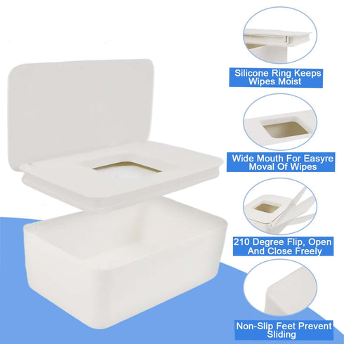 Abnaok Baby Wipes Dispenser, Wet Tissue Box with Sealing Design Lid, Wet Wipes Holder Portable, Non-Slip, Easy Open