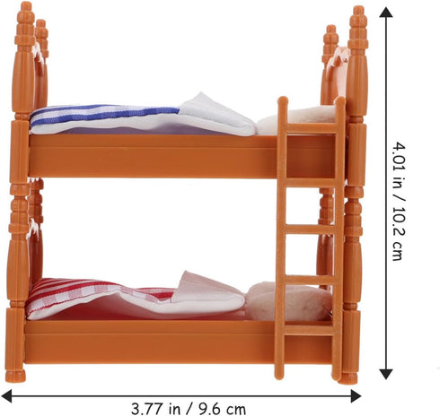 Miniature Dollhouse Bunk Beds Set, 1:12 Scale Dollhouse Furniture with Ladder, Dollhouse Bunk Bed Decor