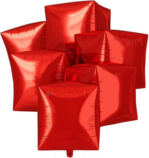 Red Cube Foil Balloons,22Inch 4D Square Foil Balloons 6Pcs Building Block Balloons