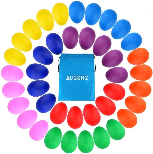 Augshy 40PCS Plastic Egg Shakers, Percussion Musical Maracas with Storage Bag for Music Learning